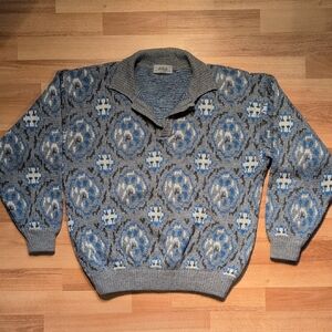 Vintage Blue and Gray Geometric Crewneck Sweater